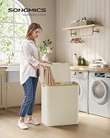 SONGMICS 150L Laundry Basket with Lid 3-Section Collapsible Cream White view 2