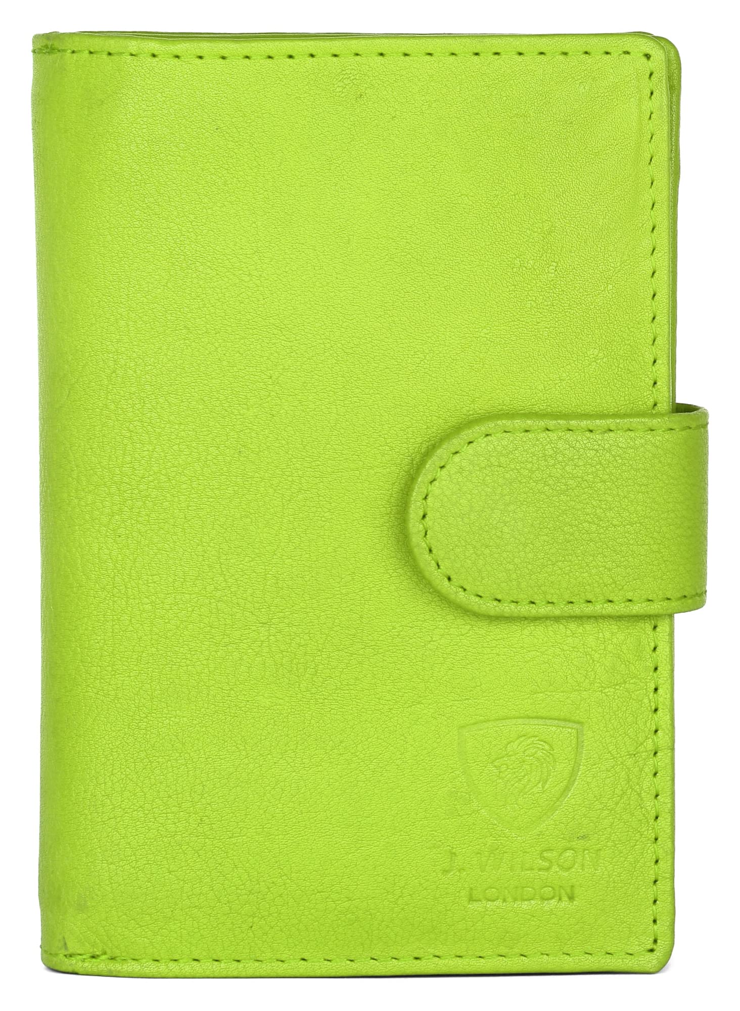 J. Wilson London Ladies RFID Safe Designer Leather Purse Card Women Wallet Zip Pocket Boxed (Lime Green)