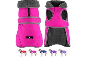 Dogcheer Dog Coat, Waterproof Dog Jacket Reflective Pet Winter Coat with Adjustable Hook & Loop, Christmas Puppy Fleece Jacket Warm Turtleneck Snowsuit for Small Medium Large Dogs - Pink, L
