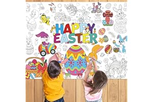 GISTOME 43.3 x 31.5 Inch Easter Day Coloring Paper Tablecloth Poster Banner for Children Games Activity - Disposable Rectangular Table Cover Color-in Craft for Kids School Classroom Dining Picnic Party Favors