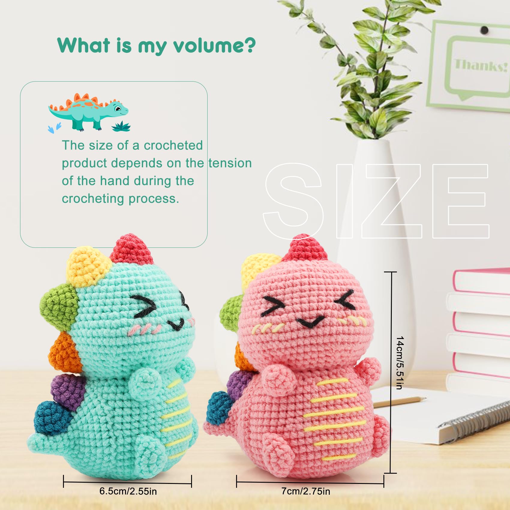 Faircosy Dinosaur Crochet Kit for Beginners: 2PCS Crochet Animal Kits for Adults - Learn to Crocheting Cute Amigurumi Starter Kit with Written Pattern & Video Tutorials (40%+ Yarn Extra)