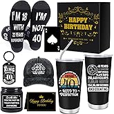 Keluna 40th Birthday Gifts for Men - 7Pcs 40 Years Old Mens Birthday Gifts Ideas, 20oz Tumbler, Funny Socks, Baseball Cap,Keychain, Bottle Opener, Candles, 40th Presents for Dad Husband Uncle Boss