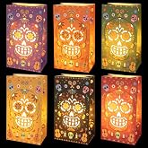 30 Pcs Dia De Los Muertos Decorations Flame Resistant Calavera Luminary Bag | Reusable Paper Skull Candle Bags for Day of The Dead Mexican Fiesta Party Altar Supplies