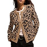 TERIVEEK Leopard Cardigan Sweaters for Women Cheetah Print Open Front Button Down Long Sleeve Casual Knit Outwear Coats
