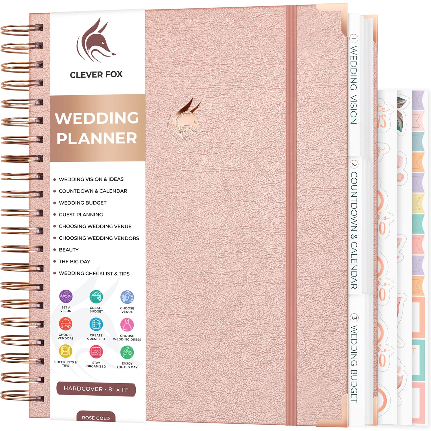 Clever Fox Wedding Planner – Notebook Organizer for Bride – Wedding Planning Binder Book with Pockets – Engagements Gift, 25.5x28cm (Rose Gold)