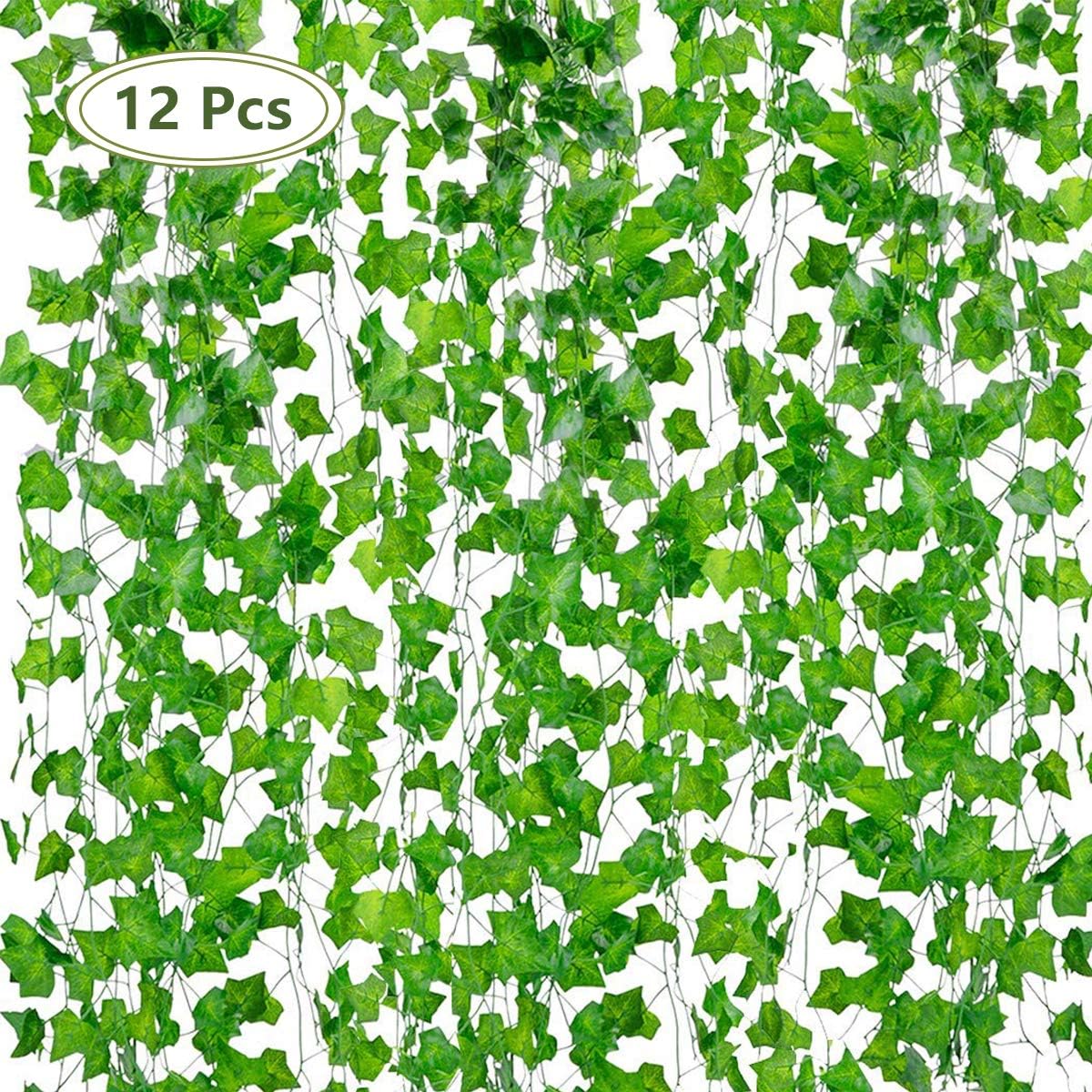 QUNPON Artificial Ivy Leaf Plants 84Ft 12 Strands, Fake Plants, Fake Vine Garland, UV Resistant Green Leaves Fake Plants Hanging Vine Plant for Home Wedding Party Garden Wall Decoration
