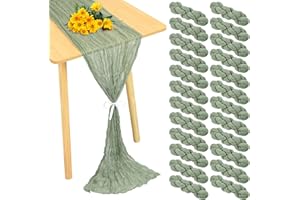 YMHPRIDE 24 Pack Cheesecloth Table Runner 20 x 120 inch Cheese Cloth Table Runner Bulk,Romantic Boho Sheer Gauze Fabric Table Runners for Wedding Reception,Party,Bridal Shower Table Decor(Sage Green)
