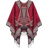 Urban CoCo Women's Retro Style Vintage Pattern Tassel Poncho Shawl Cape Wraps For Women