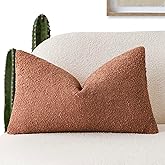 Foindtower Decorative Textured Boucle Throw Pillow Covers Accent Solid Lumbar Pillow Cases Soft Cozy Couch Cushion Case for Chair Sofa Bedroom Living Room Home Decor 12x20 Inch,1PC,Burnt Orange Hazel