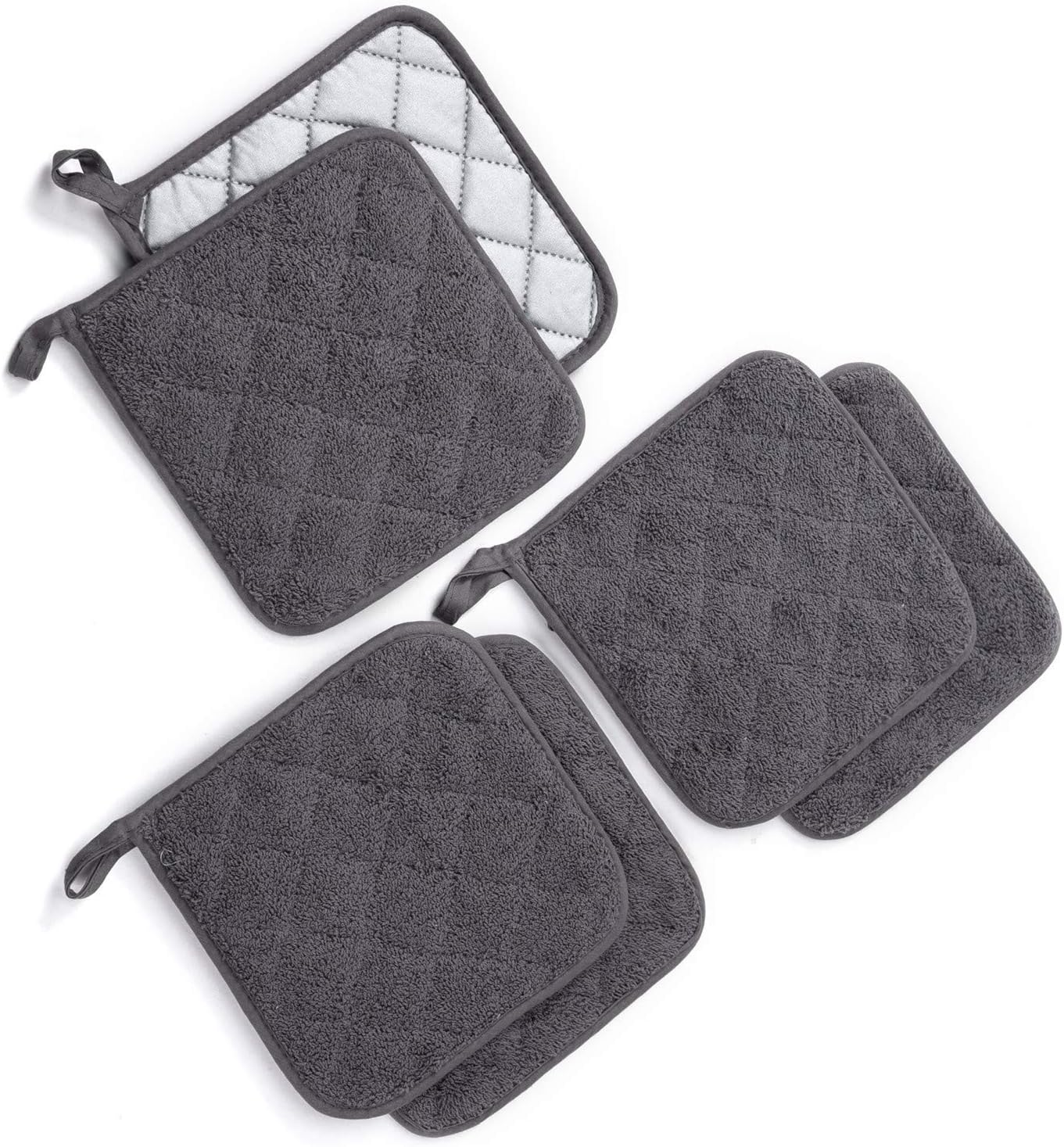 Jennice House Potholders Set, 6 Pack of Heat Resistant Hot Mat Coasters Pure Cotton Kitchen Everyday Pot Holders, 7"X7" for Cooking and Baking (Gray): Home & Kitchen