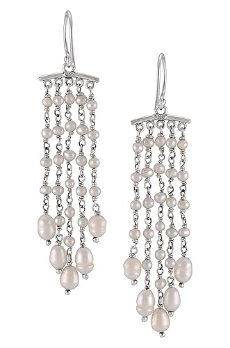 Sterling Silver Multistrand Pearl Tassel Earrings for Women