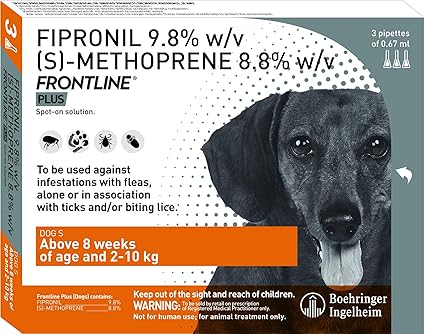 Frontline Plus Spot On for Dogs - Tick and Flea Treatment/Control (Small (2-10 Kg))