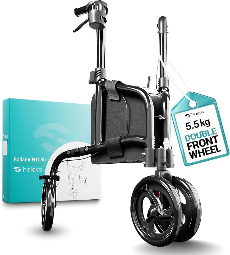 Helavo 3 Wheel Walker with Double Front Wheels Foldable Aluminium Rollator