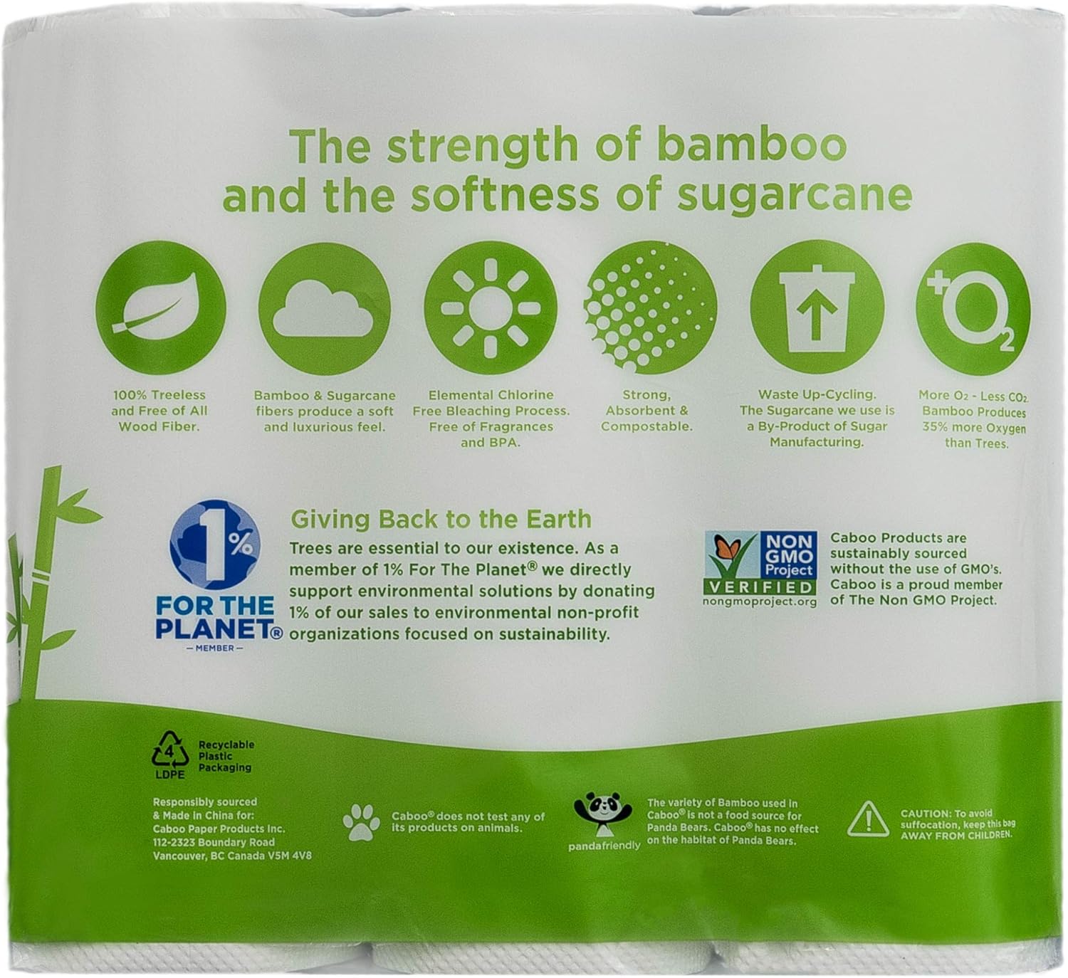 Caboo Tree Free Bamboo Paper Towels, 6 Rolls, Earth Friendly Sustainable Kitchen Paper Towels with Strong 2 Ply Sheets: Health & Personal Care