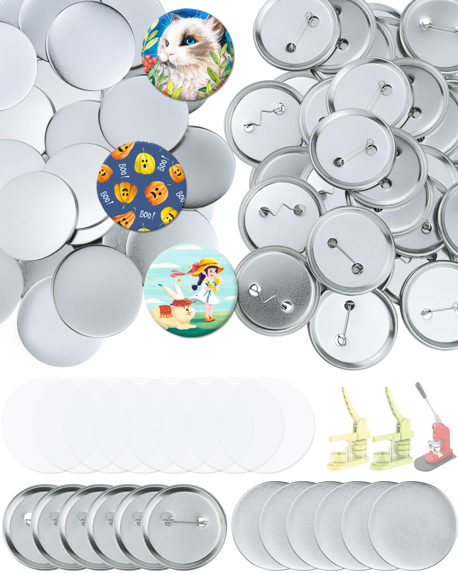 Photo 1 of ?150 Pcs 2.28inch(58mm) Button Badge Blanks Kit - DIY Supplies for Custom Pins,Includes Metal Shells,Pin Backs&Clear Film(50 Sets),Compatible with Button Maker Machines for Events&Business Promotion