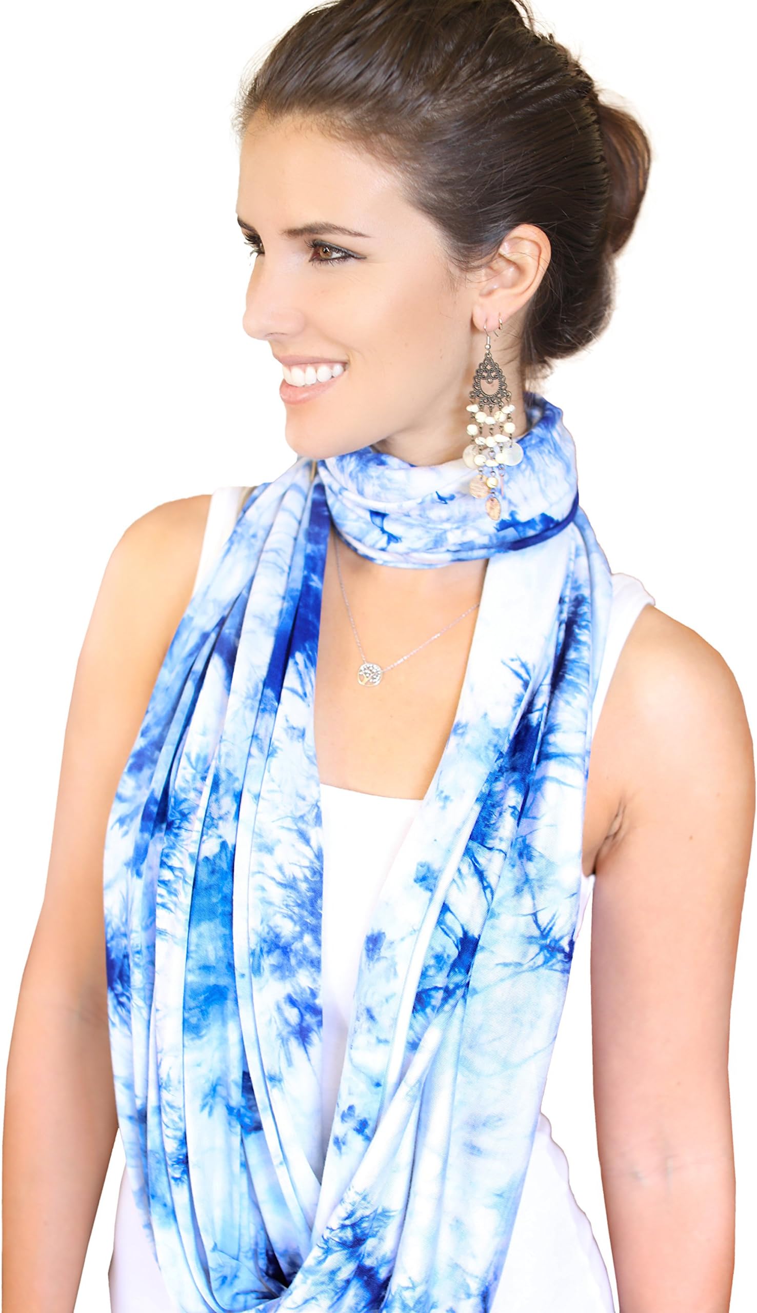 Infinity Breastfeeding Scarf – Privacy Cover Up for Nursing Baby – Blue Tie Dye Pattern