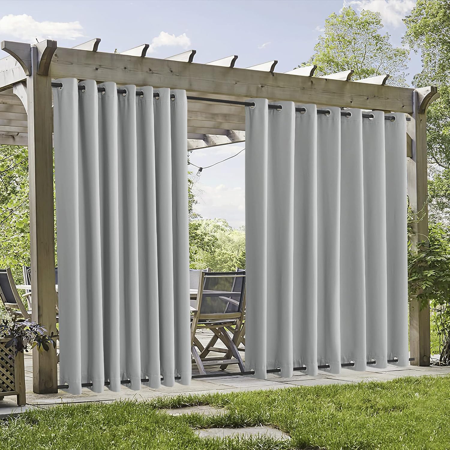 Outdoor Curtains - RYB HOME Extra Wide Outdoor Curtains 2 Panels, Blackout Thermal Insulating Waterproof Curtains for Patio Gazebo Porch Pergola Arbor Privacy Shades, Light Grey, W 105 x L 96 inch
