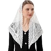 PAMOR Veils for Church Catholic Triangluar Scarf Embroidered Chapel Veil Head Covering Latin Mass Mantilla
