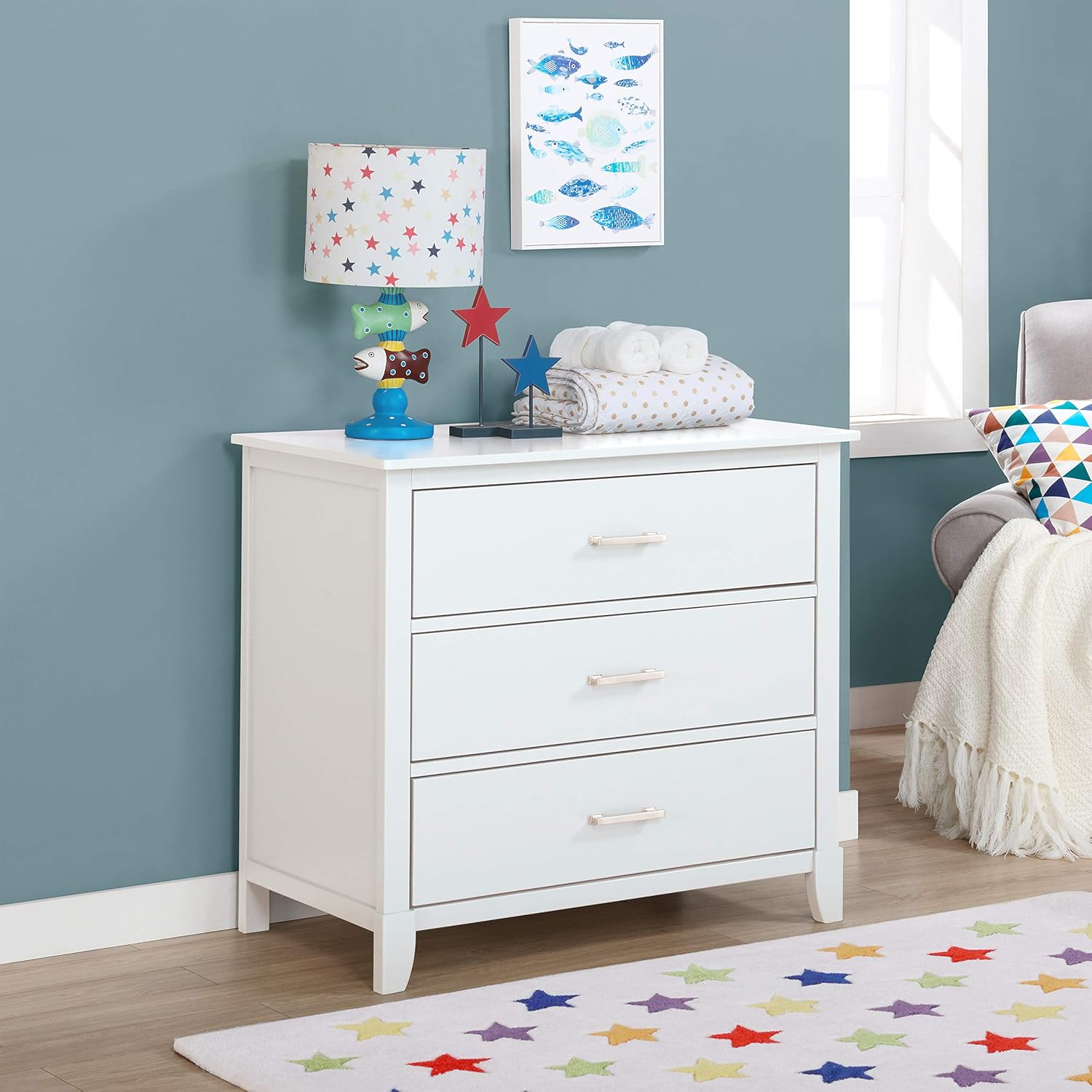 Dream on Me Universal 3 Drawers Chest | Kids Bedroom Dresser | Three Drawers Dresser Mid Century Modern, White: Baby