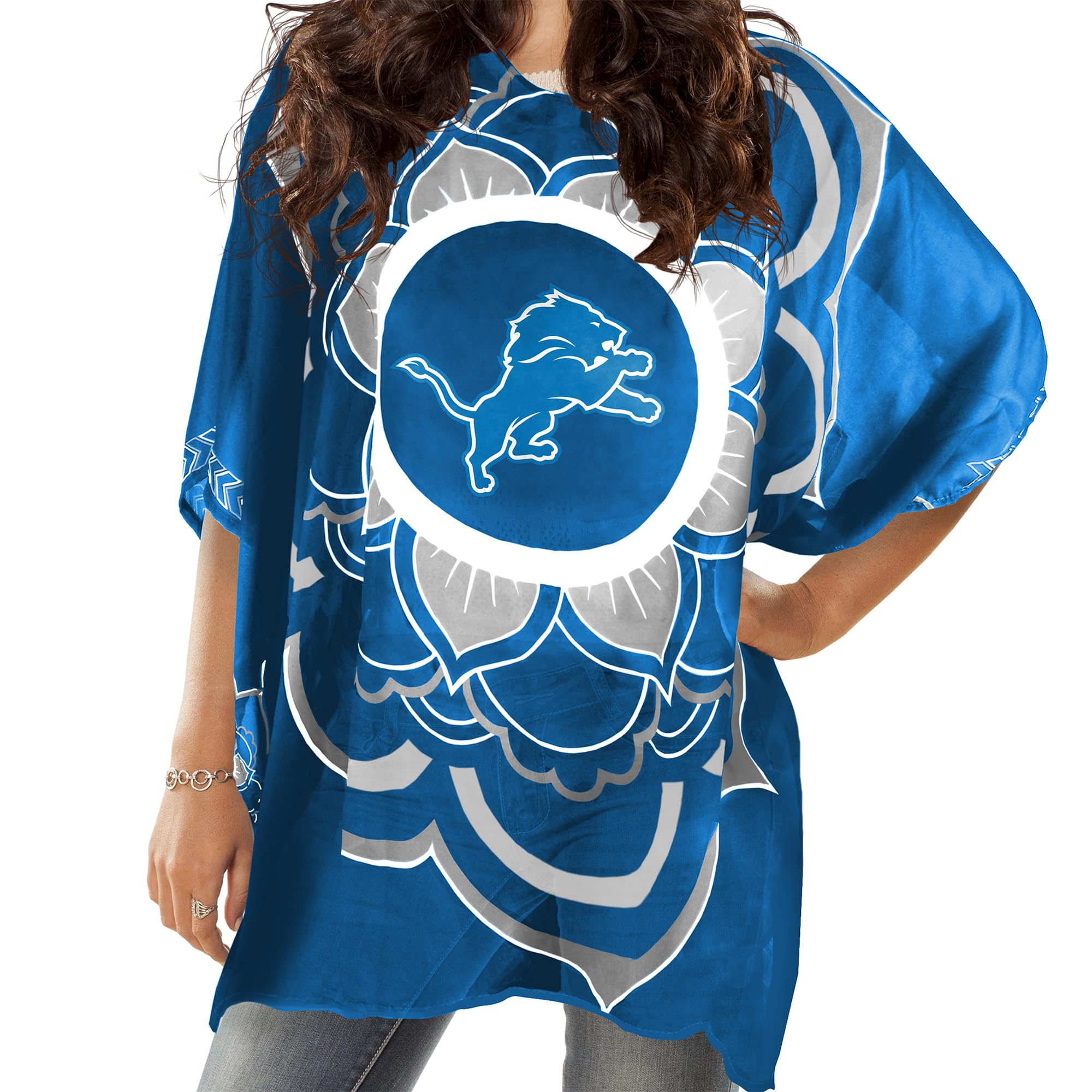 Littlearth Womens NFL Detroit Lions Sheer Caftan with Flower Design, Team Color, One Size Image