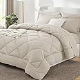 CozyLux California King Comforter Set with Sheets 7 Pieces Bed in a Bag Beige Cal King All Season Bedding Sets with Comforter, Pillow Shams, Flat Sheet, Fitted Sheet and Pillowcases