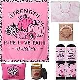 Tioncy 7 Pcs Pink Pumpkin Breast Cancer Survivor Gifts for Women Include 50" x 60" Coral Fleece Throw Blanket Halloween Cancer Awareness Accessories Gift Basket Care Package for Survivor Chemo Patient