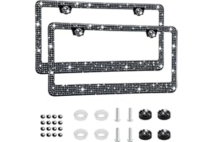 Amiss Bling License Plate Frame for Women, 2Pack Rhinestone Handcrafted Crystal Premium Stainless Steel, Stainless Steel Car Accessories with Diamond Sparkle Glitter Caps (Black)