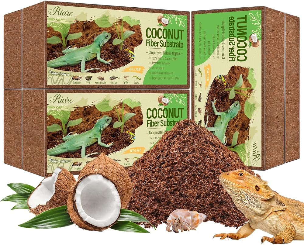 Riare 6 Pack Natural Coconut Fiber Substrate for Reptiles Terrarium Bedding