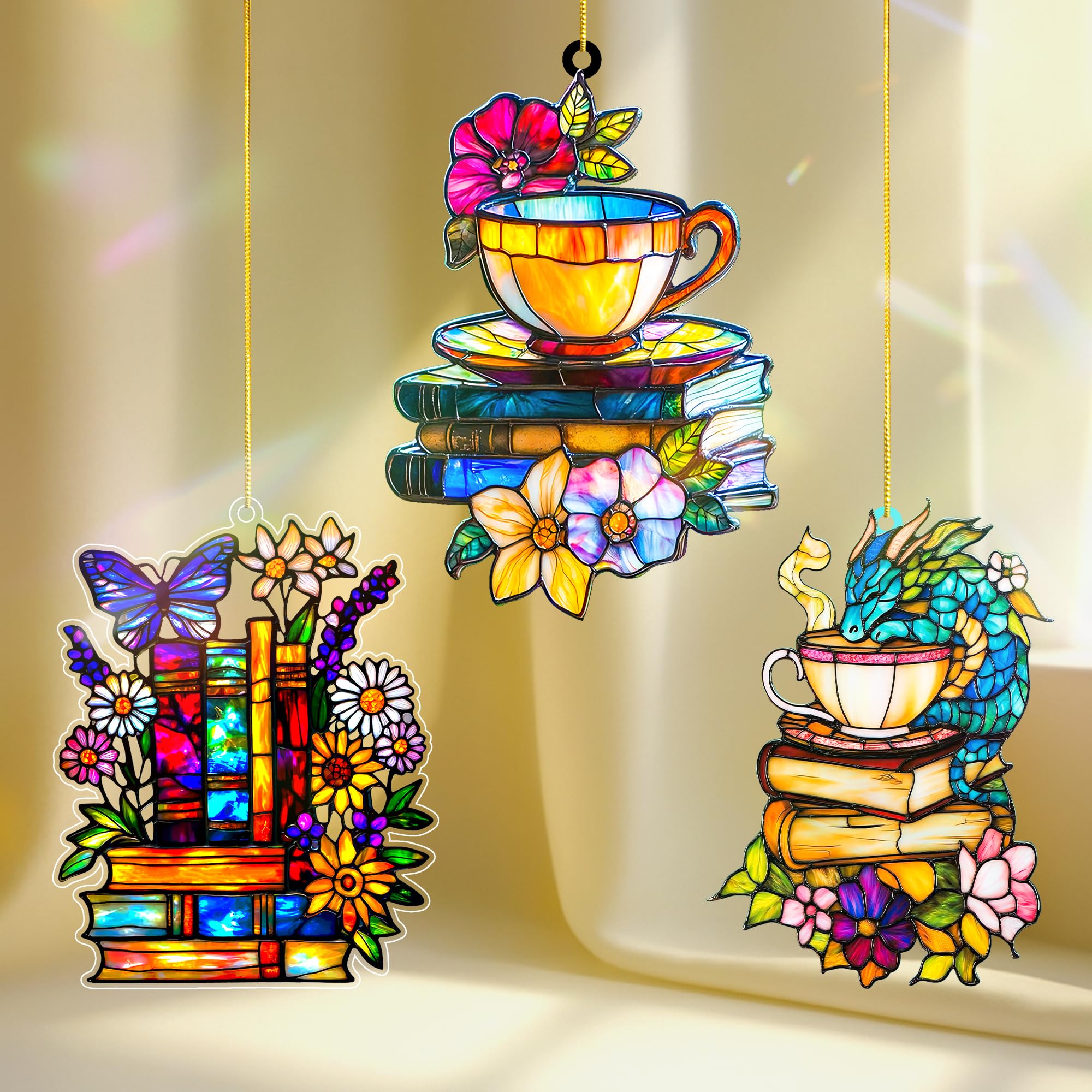 Photo 1 of 3pcs Book Ornament, Book Lovers Gifts, Bookish Gifts, Bookish Decor – Stained Glass Acrylic Book Ornament Set for Christmas Tree & Window Suncatcher, Christmas Ornament 2025