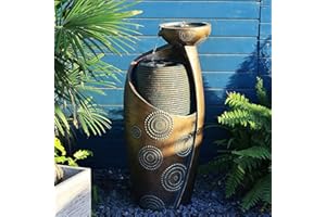 SERBILHOME Jar Water Fountain Outdoor Garden Indoor Glazed Vase Bowl Cascading 31.4" Resin Outdoor Waterfall Fountain Indoor Vase with Lights for Garden, Patio, Backyard, Deck, Porch Decor