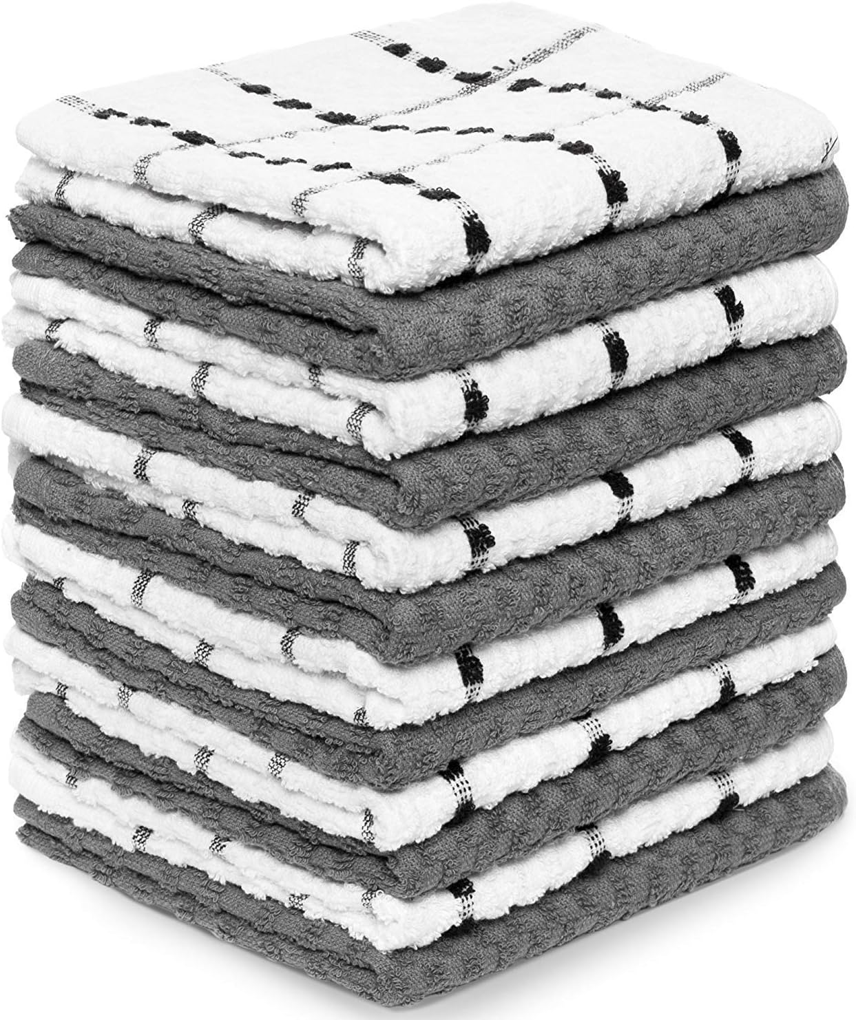 Kitchen Towels - Dish Towels and Dish Cloths - Hand Towel and Dishcloths Sets - 100% Soft Ring Spun Combed Cotton - Great for Cooking in Kitchen or Household Cleaning - Size 15" x 25" (Grey, 12)
