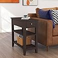 ChooChoo Side Table Living Room, Narrow End Table with Drawer and Shelf, 3-Tier Sofa End Table for Small Space, Espresso