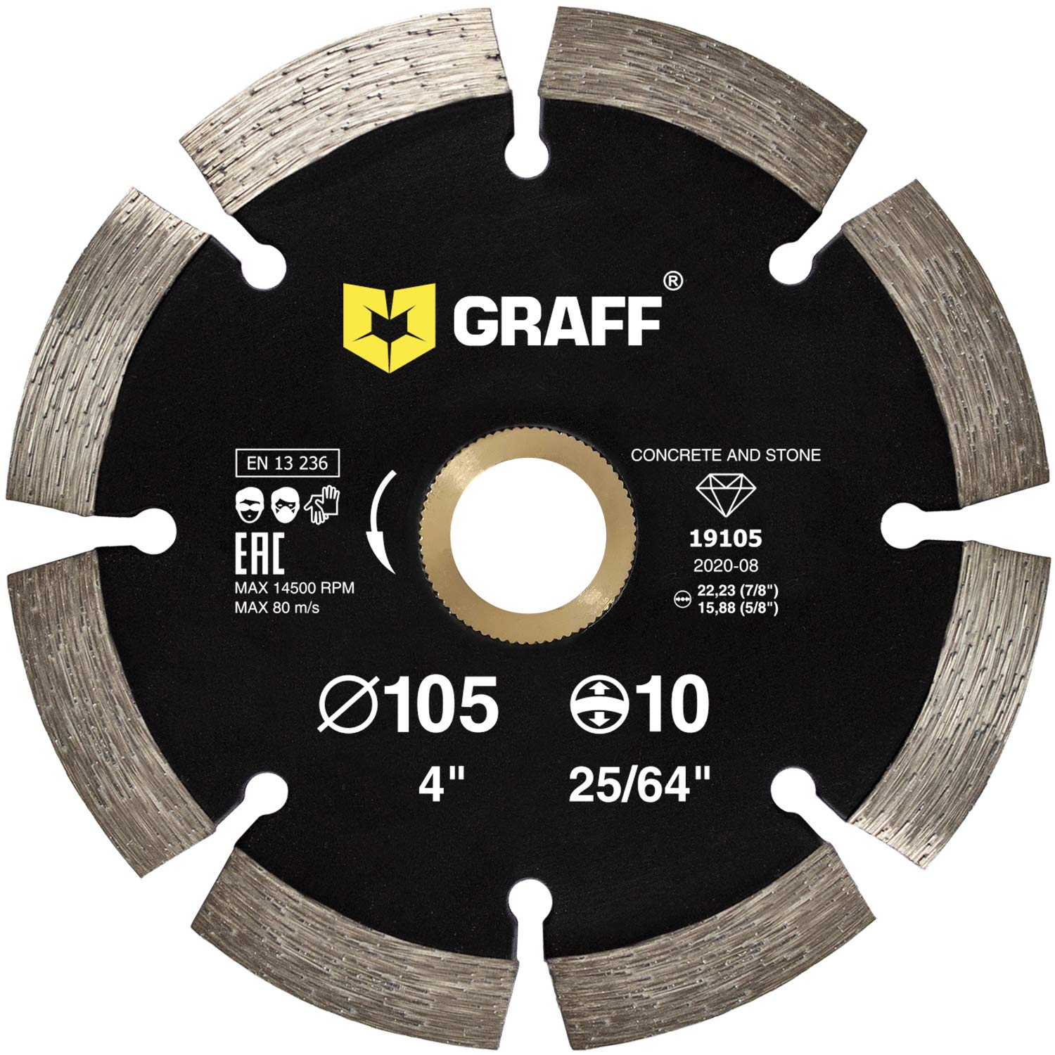 Universal Diamond Cutting Disc GRAFF 4 Inch, Segmented Disc for Angle Grinder, Saw Blade for Dry and Wet Cutting Stone, Brick, Concrete (105 mm)