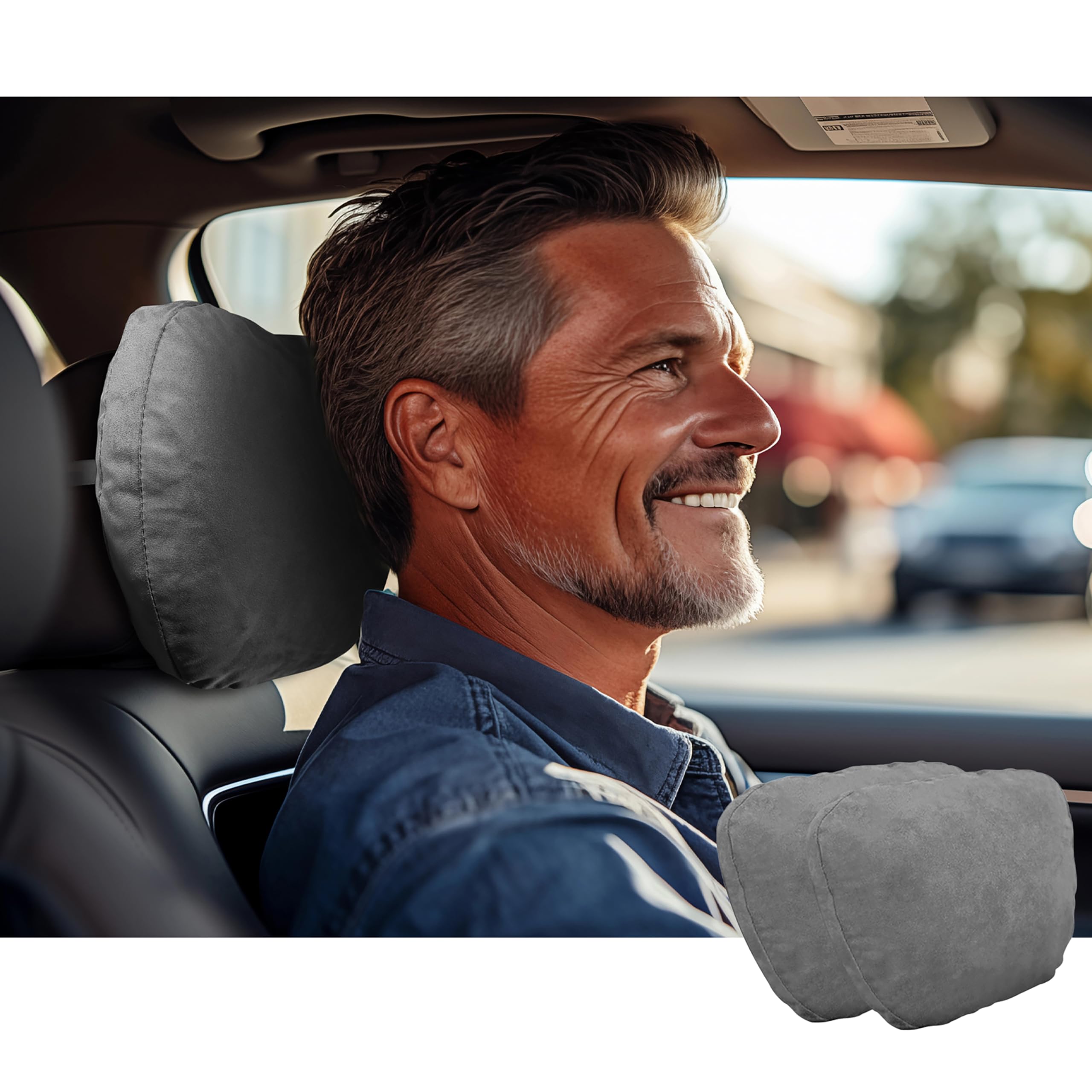 Photo 1 of POKSRI Car Neck Pillow for headrests, Superfiber Suede Support Head Pillows,Plant-Based Polyester,11.8x7.5 refillable&Multiple&Adjustable Drive Vehicle Cushion Seats(Grey, car Neck Pillow 2pcs)