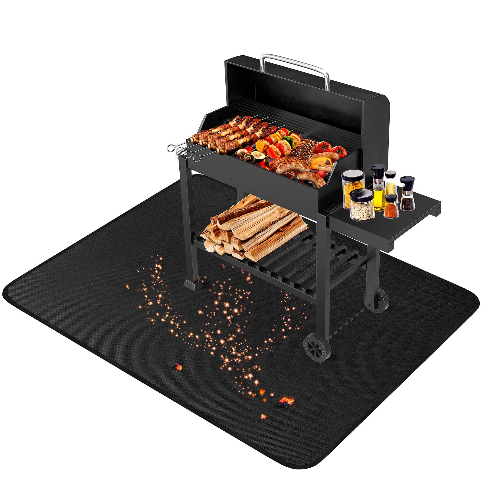 GanKe Under Grill Mat 152 x 100 cm BBQ Floor Mats Fire Retardant Rugs Deck Patio Protector, Fireplace Mat Fire Pit Mat, Fireproof OilProof Durable Double-Sided Silicone Coating, UGMGK01