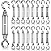 Chumia 16 Pcs M6/5/4 Turnbuckle Hook and Eye 304 Stainless Steel Heavy Duty Turnbuckle for Cables Wire Rope Tension Sun Shade Railing Sail Hardware Hanging DIY String Light Tent(M6,Silver)