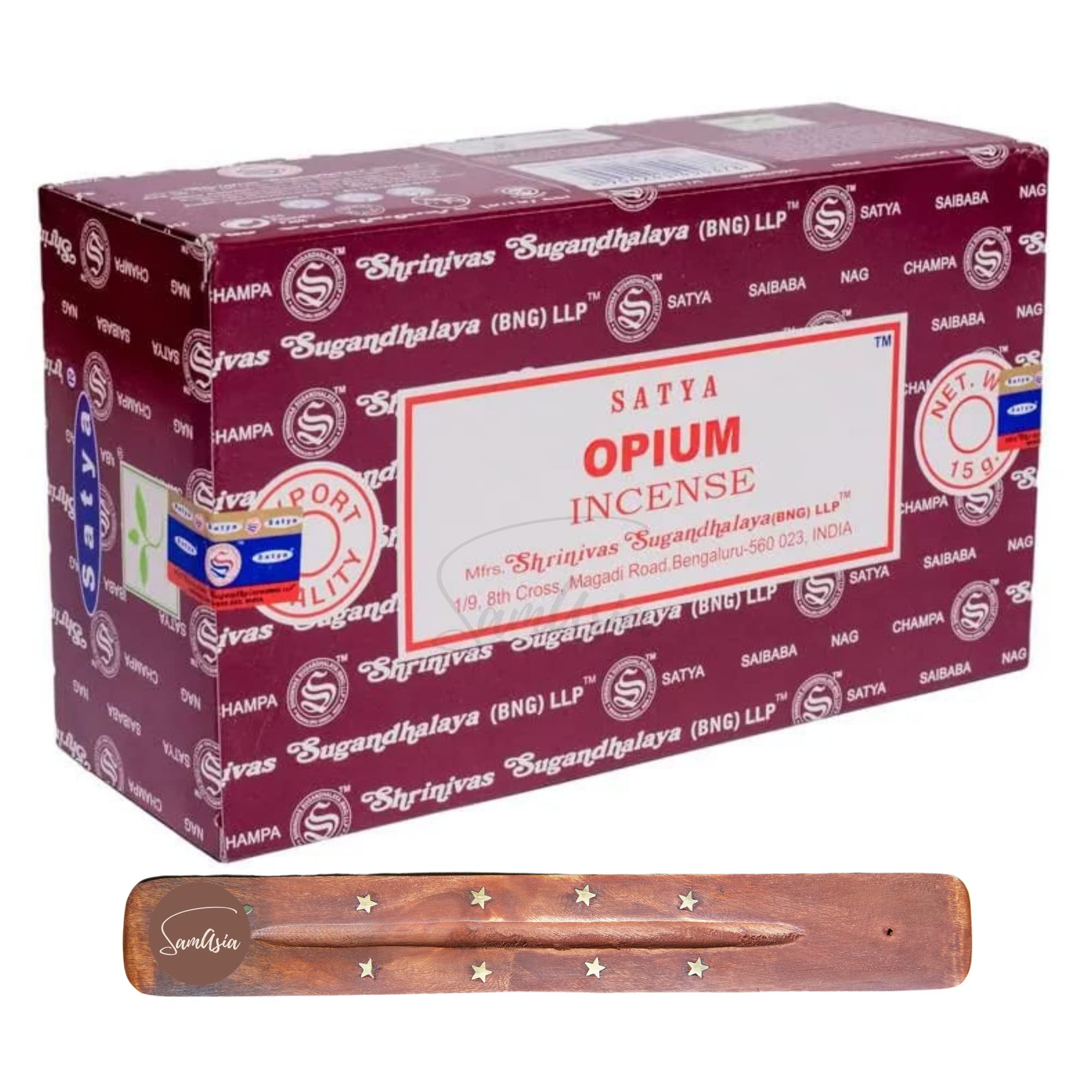 Satya Nag Champa Opium Incense Sticks | x12 pack | with SAMASIA incense sticks holder | Used for Opomatherapy, Spa, Yoga, Weddings, Meditation, Healing, Positivity and Relaxation โ image 1