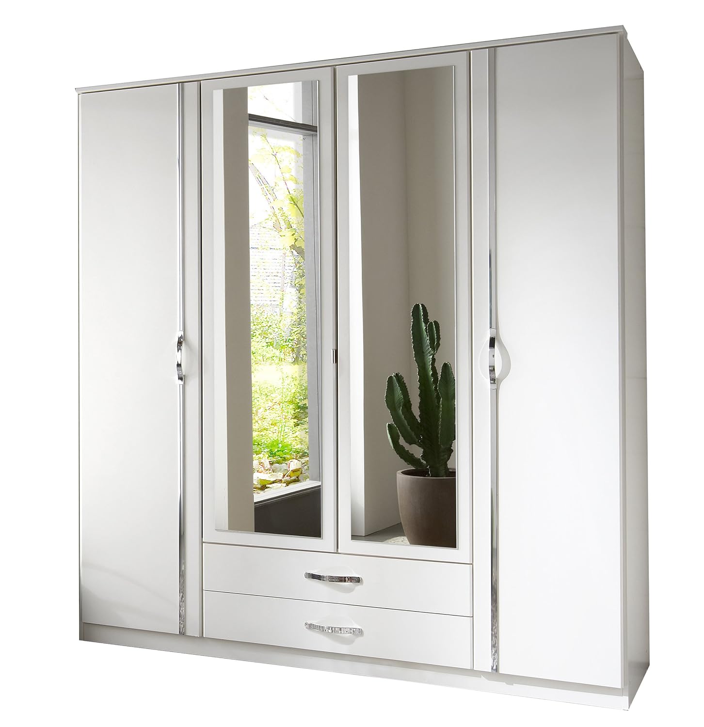 Adtrad Duo White Four Door Wardrobe Centre Doors Mirrored Two