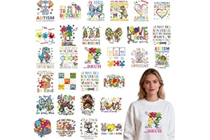 Shejdgart Dtf Transfers Ready to Press - 30 Pcs Autism Awareness Iron on Patches for T-Shirts, Colorful Puzzle Iron on Transf
