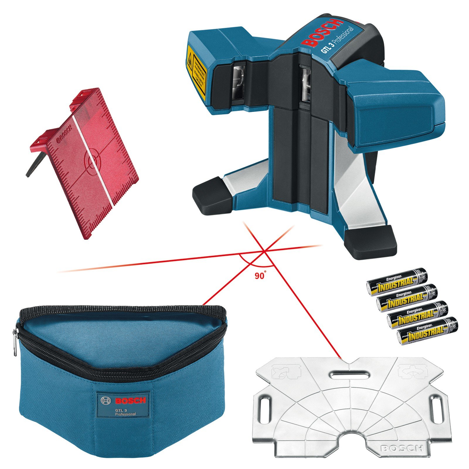 Bosch Professional Tile Laser GTL 3 (3 Lines, Range: up to 20m, 4X AA Batteries, Protective Bag)