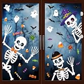9 Sheets Halloween Party Decor, Skeleton Halloween Window Clings for Glass | 51 PCS, PVC, 7.87 x 11.81 Inches, Black, Double-Sided, Glue-free, Reusable, Waterproof, Smooth Surfaces, Trick or Treat, DIY