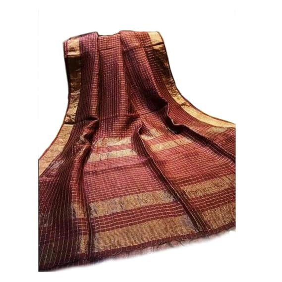 YuwanSilk Womens Bhagalpuri Linen Saree With Blouse Piece (ANY80_Brown)
