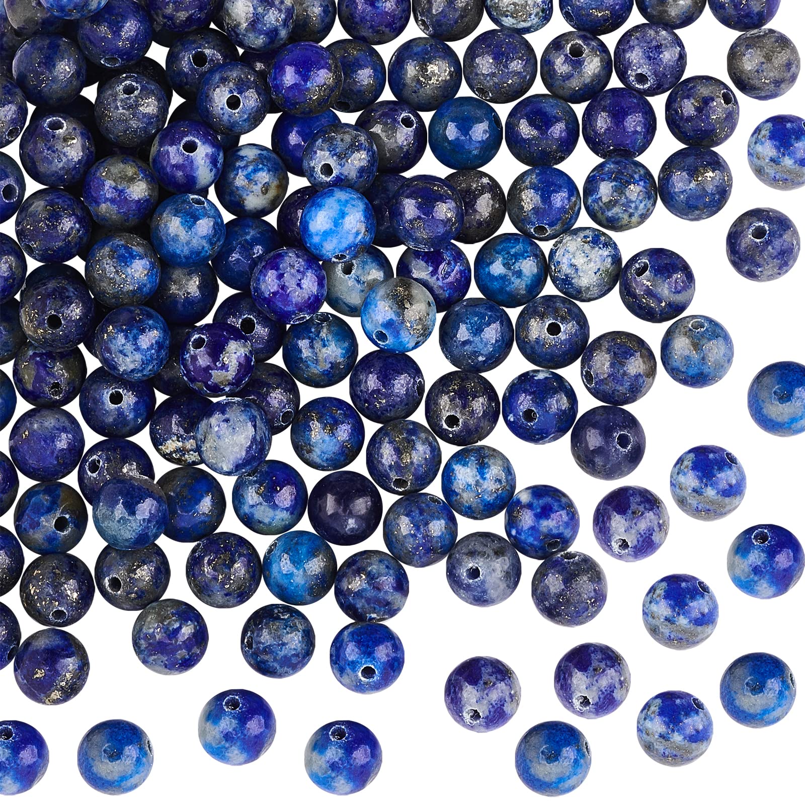 OLYCRAFT 124 Pcs Lapis Gemstone Round Loose Beads 6mm Natural Stone Beads Round Gemstones Loose Spacer Beads Lapis Beads for Bracelets Necklace Jewelry Making