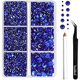 BEADSLAND Hotfix Rhinestones, 4000 PCS Dark Blue Rhinestones for Clothes Crafts Mixed 6 Sizes with Wax Pencil and Tweezers Kit, SS6-SS30, Sapphire
