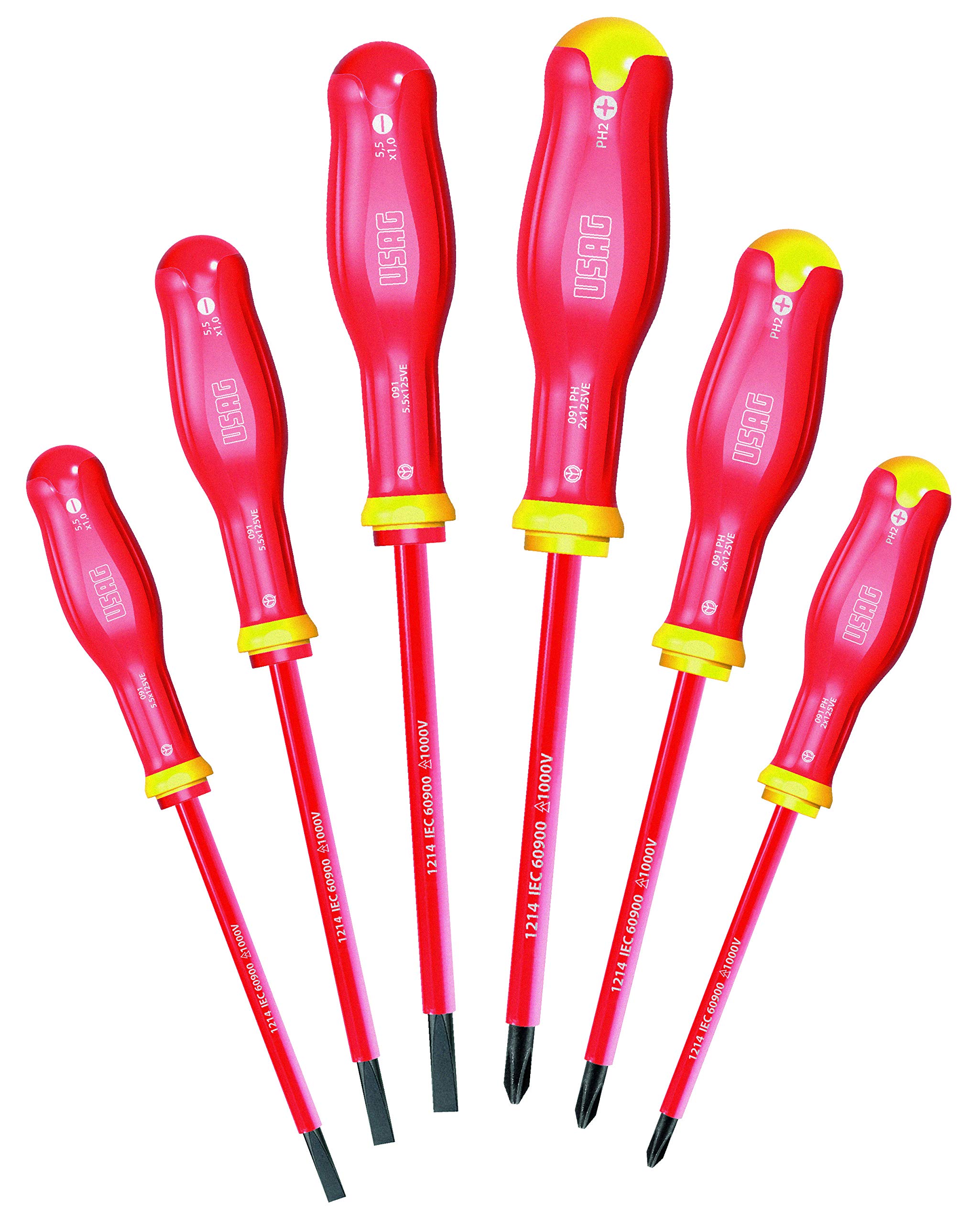 USAG U00910103 - 091 SH6 - Set of 6 screwdrivers for slot-head and PHILLIPS® screws - 1000 V