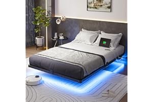 LIIANS Full Size Modern Floating Bed Frame with Smart LED Lights, USB Charging Station, Sturdy Metal Platform, No Box Spring Needed, and Easy Assembly