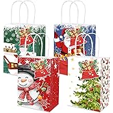 MUZRUYOU Christmas Gift Bags, Santa Claus and Snowman Holiday Paper Bags, Reusable Treat Bags for Gifts, Parties, and Holiday Wrapping, 16 Pack Christmas Themed Gift Bags in 4 Styles, Party Favors