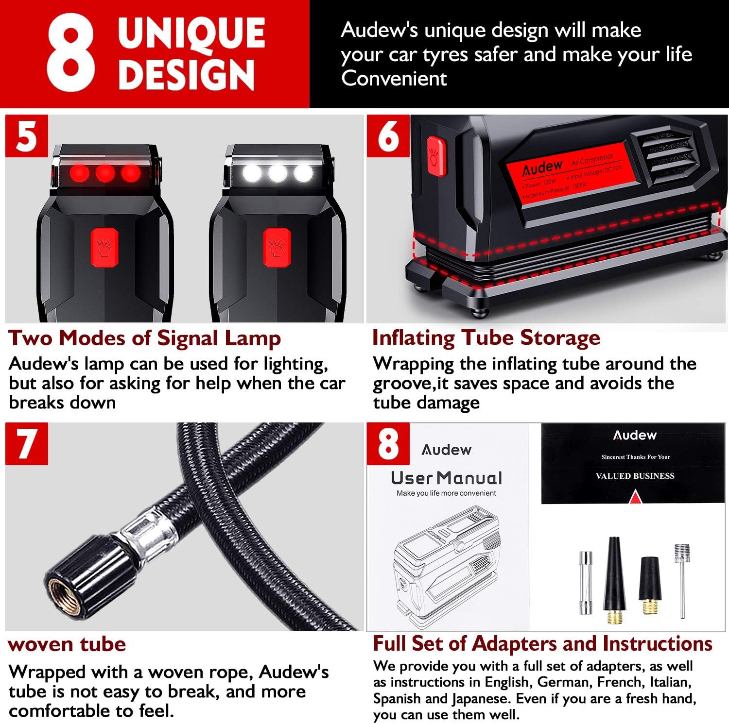 Audew Air Compressor Tire Inflator - 12V Heavy Duty Portable Wheel Air Pump for Car Tires - The Most Durable and Reliable Auto Companion, Suitable for Car, SUV, Pickup, Motorcycle, Sports Balls: Automotive