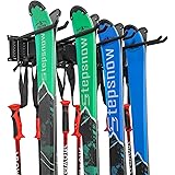 Ski Wall Rack, Holds 4 Pairs of Skis & Skiing Poles or Snowboard, for Home and Garage Storage, Wall Mounted, Heavy Duty, Adju