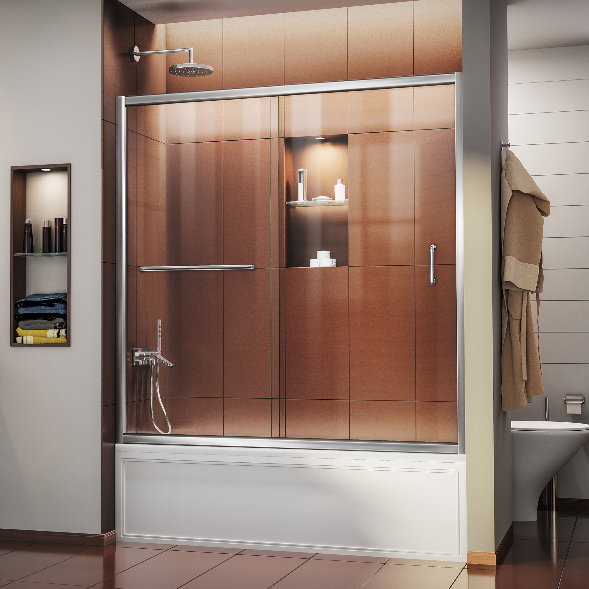 Photo 1 of **GLASS ONLY**DreamLine Infinity-Z 56-60 in. W x 58 in. H Semi-Frameless Sliding Tub Door, Clear Glass in Chrome, SHDR-0960580-01